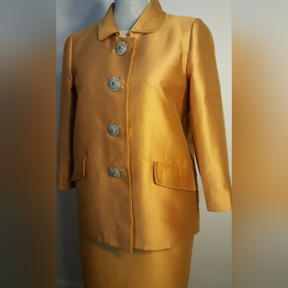 *$3,900 OSCAR DE LA RENTA AVANT GARDE GOLD SILK LINED RUNWAY SKIRT COAT SUIT 6 - Picture 3 of 12